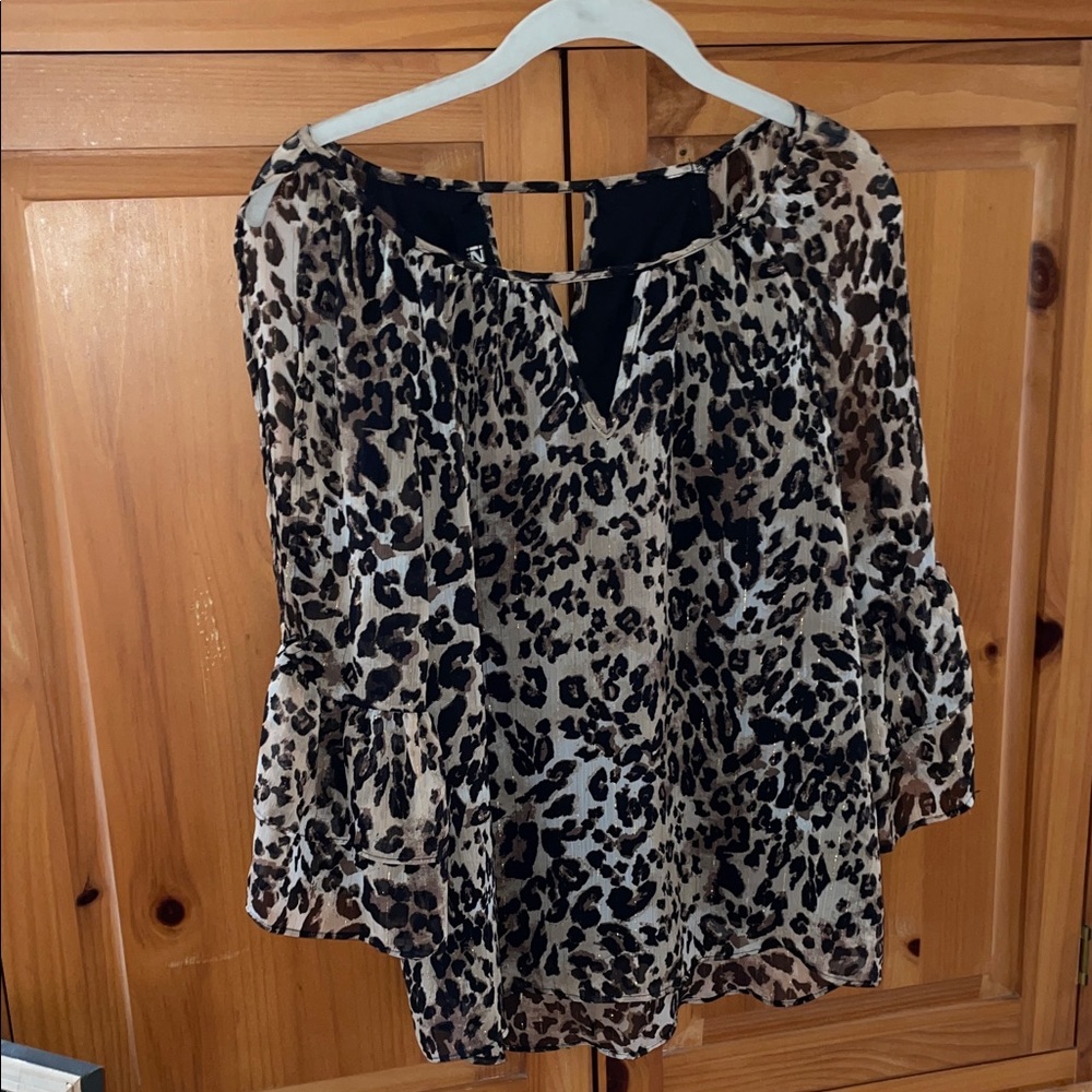 Leopard Print Cold Shoulder Top - image 2